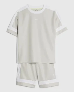 Boys Grey Colour Block T-Shirt Set