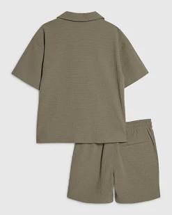Boys Khaki Textured Shirt Set
