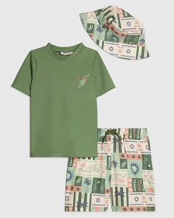 Boys Khaki Tiger Swim Top and Short Set