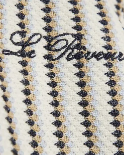 Boys Navy Crochet Stripe Zip Polo Shirt