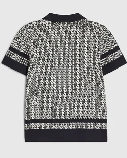 Boys Navy Geometric Print Polo Shirt