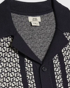 Boys Navy Geometric Print Polo Shirt