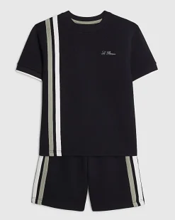 Boys Navy Oversized Stripe T-Shirt Set