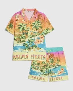 Boys Orange Tropical Swim Shirt and Short Set
