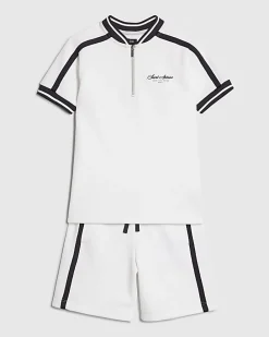 Boys White Baseball Polo Shirt Set