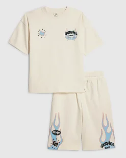 Boys White Oversized Anti Hero T-Shirt Set