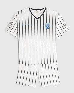 Boys White Oversized Stripe T-Shirt Set