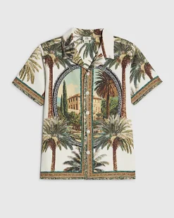 Boys White Palm Print Short Sleeve Shirt