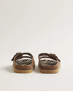 Brown Animal Footbed Double Strap Sandals
