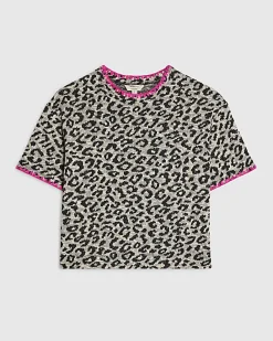 Brown Animal Print Whipstitch T-Shirt