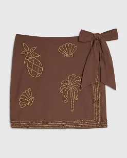 Brown Beaded Mini Skirt