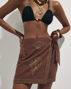 Brown Beaded Mini Skirt