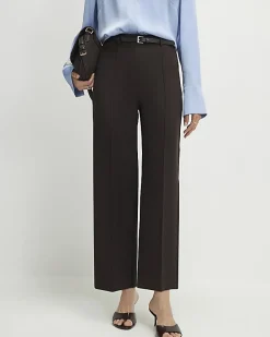 Brown Belted Cropped Wide Leg Trousers