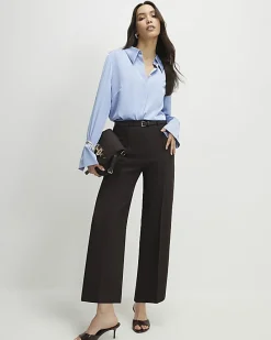 Brown Belted Cropped Wide Leg Trousers