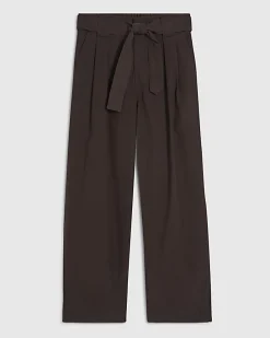 Brown Belted Wide Leg Poplin Trousers