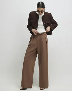 Brown Belted Wide Leg Trousers