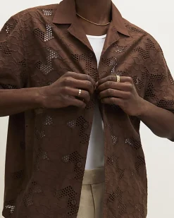 Brown Boxy Fit Lace Fabric Block Shirt