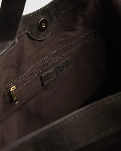 Brown Buckle Handle Suede Shopper Bag