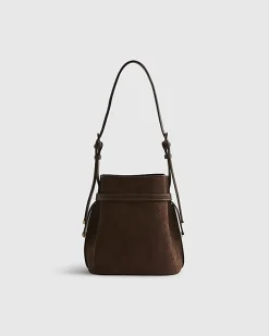 Brown Buckle Top Weave Detail Bucket Bag
