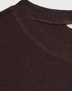 Brown Cap Sleeve Ribbed Midi Dress