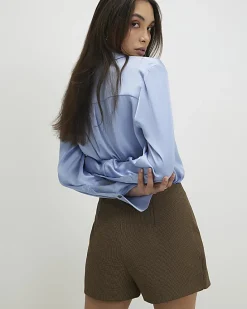 Brown Check Asymmetric Wrap Skort