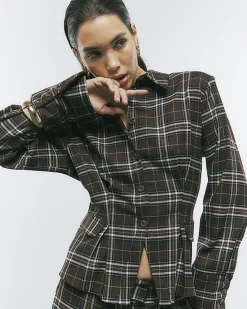 Brown Check Fitted Tailored Shirt