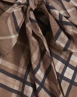 Brown Check Print Pussybow Blouse