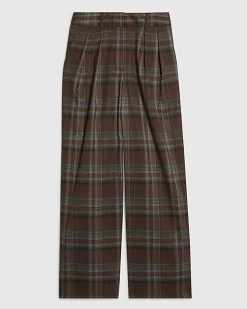 Brown Check Wide Leg Trousers