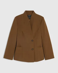 Brown Collarless Blazer