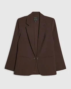 Brown Crepe Ruched Sleeve Blazer