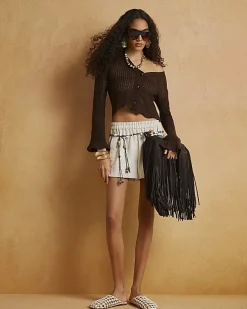 Brown Crochet Knit Cardigan