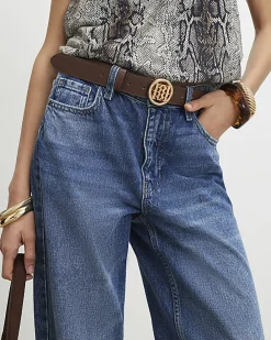 Brown Crosshatch Circle Belt