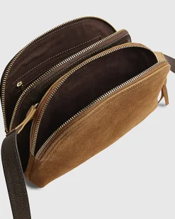 Brown Double Zip Suede Cross Body Bag
