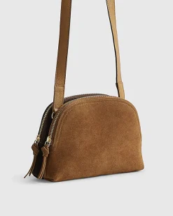 Brown Double Zip Suede Cross Body Bag
