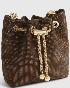 Brown Embellished Bucket Bag