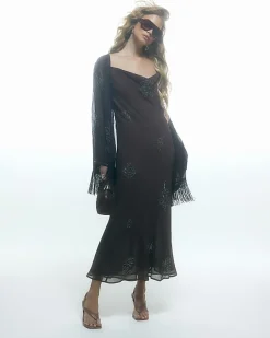 Brown Embellished Maxi Dress