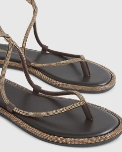 Brown Embellished Twist Mule Sandals