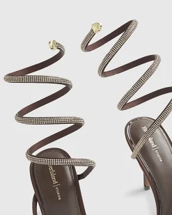 Brown Embellished Wrap Around Heeled Sandals