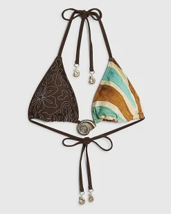 Brown Embroidered Triangle Bikini Top