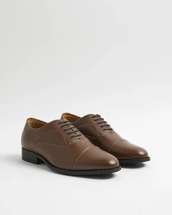 Brown Faux Leather Textured Lace Up Shoes