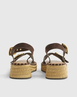 Brown Faux Suede Buckle Strap Wedge Sandals