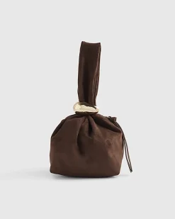 Brown Faux Suede Gold Detail Clutch Bag