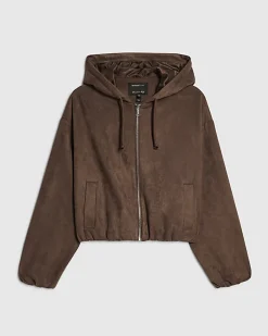 Brown Faux Suede Hooded Jacket