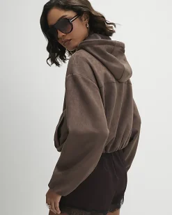 Brown Faux Suede Hooded Jacket