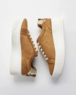 Brown Faux Suede Lace Up Flatform Trainers