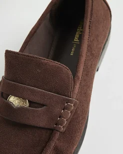 Brown Faux Suede Ruched Loafers