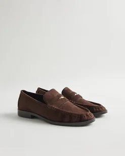 Brown Faux Suede Ruched Loafers