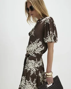 Brown Floral Shaped Mini Dress