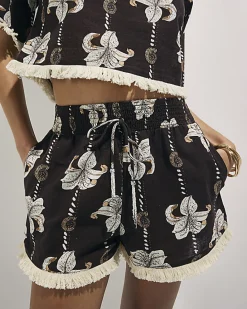 Brown Floral Shell Print Top And Shorts Set