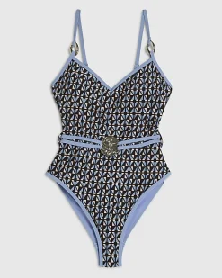Brown Geometric Print Swimsuit